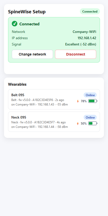 Pro Kit setup page: connected, wearables online