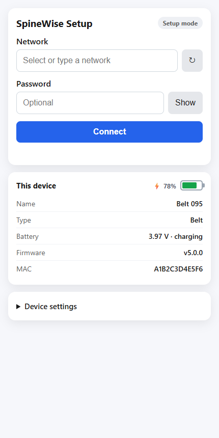 Wearable setup page on arrival