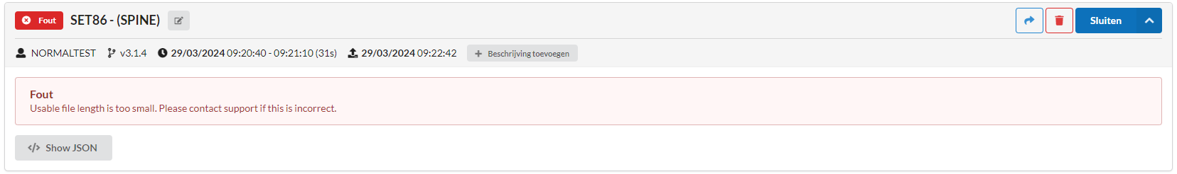 Te klein bestand error