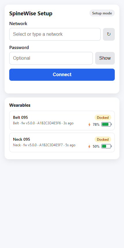 Instelpagina Pro Kit bij het openen, wearables in het dock
