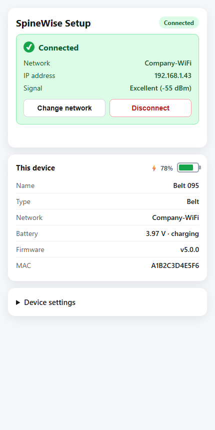 Instelpagina wearable: verbonden