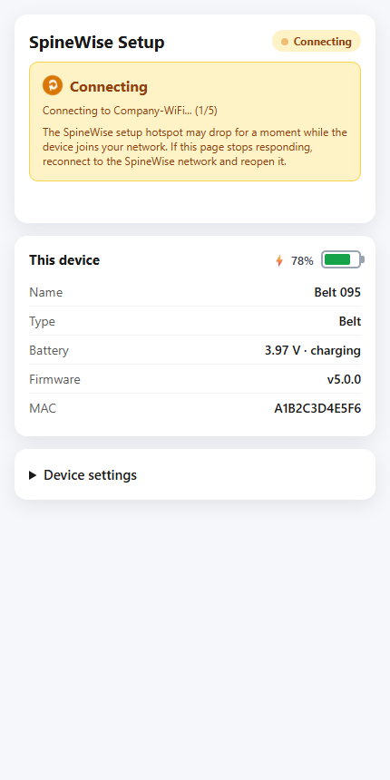 Instelpagina wearable: bezig met verbinden